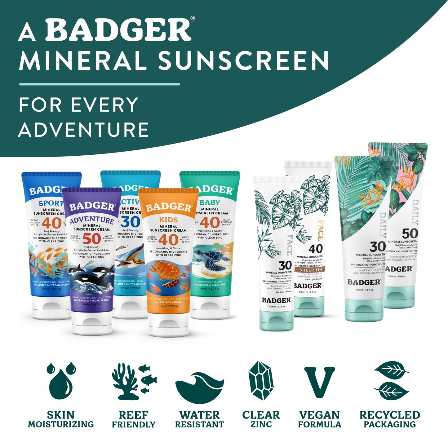 Badger Mineral Daily and Face Sunscreen Combo, SPF 30 Lightweight Organic Mineral Sunscreens with Zinc Oxide, Hydrating Everyday Sunscreen Lotions for Face & Body, Vegan & Unscented, 2-Pack