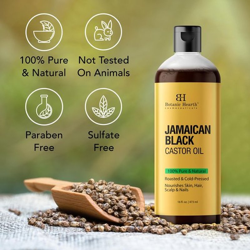 Botanic Hearth Jamaican Black Castor Oil for Hair Growth & Natural Skin Care - Roasted & Cold-Pressed - Massage, Scalp, Hair and Nails - 16 fl oz