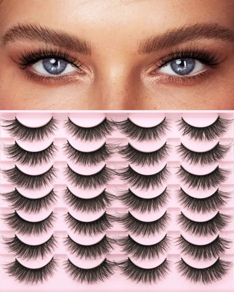 Kiromiro False Eyelashes Natural Look Wispy Faux Mink Lashes Fluffy 14mm Cat Eye Short Strip Lashes Pack