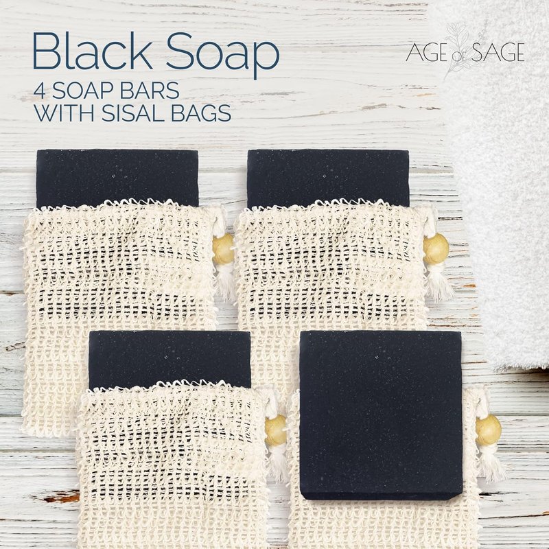 Natural Soap Bar Set - Vegan Artisan Body Soap with Essential Oils | 4 Plain Bars in Sisal Pouch