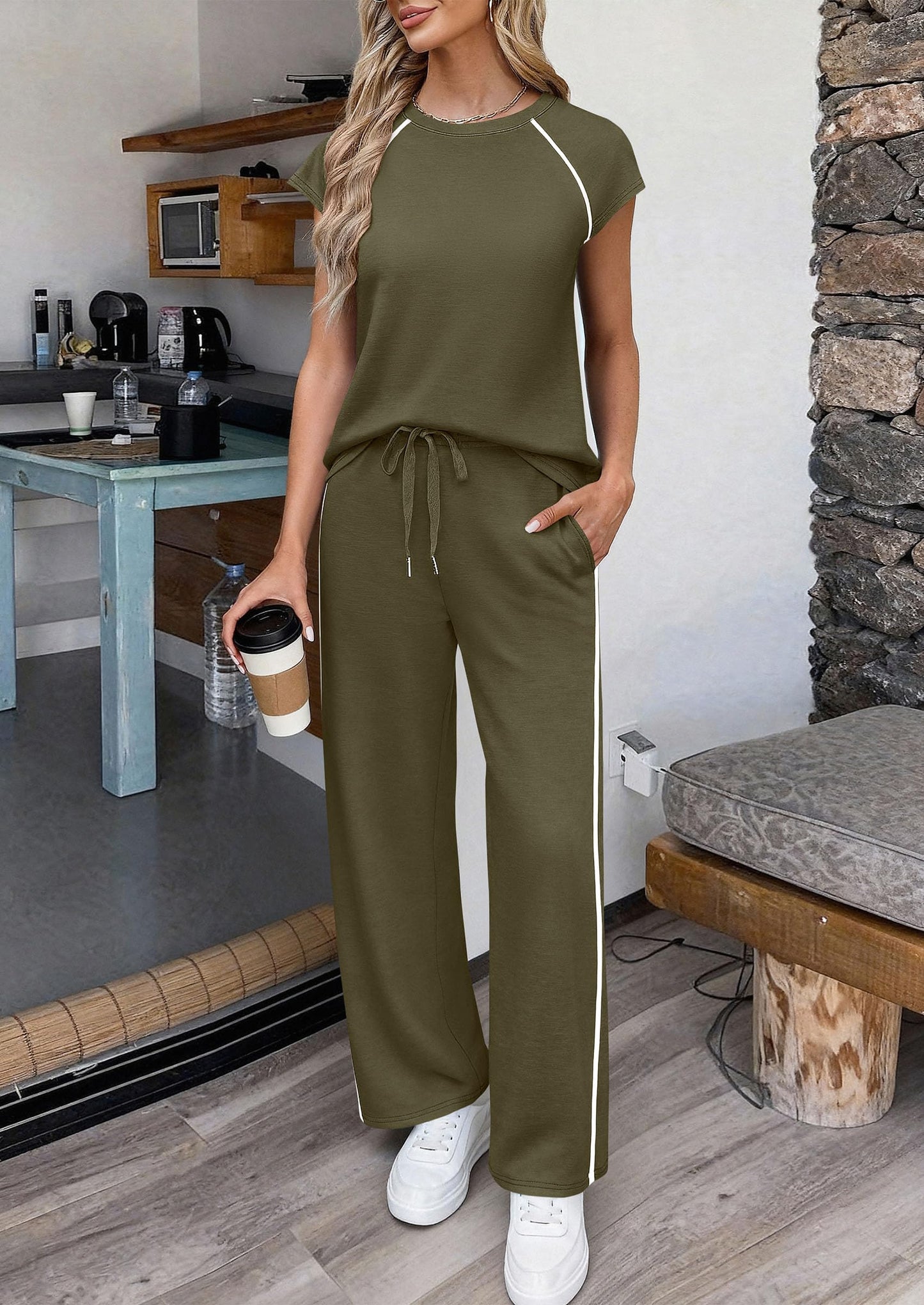 PRETTYGARDEN Two Piece Sets for Women 2026 Summer Vacation Outfits Cap Sleeve Tops Lounge Pants Matching Set Fashion Clothing