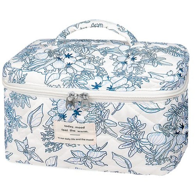 Large Makeup Bag, Cute Cosmetic Bag for Women Girls, Floral Coquette Aesthetic Toiletry Bag, Travel Make Up Organizer Bag (Navy Blue)