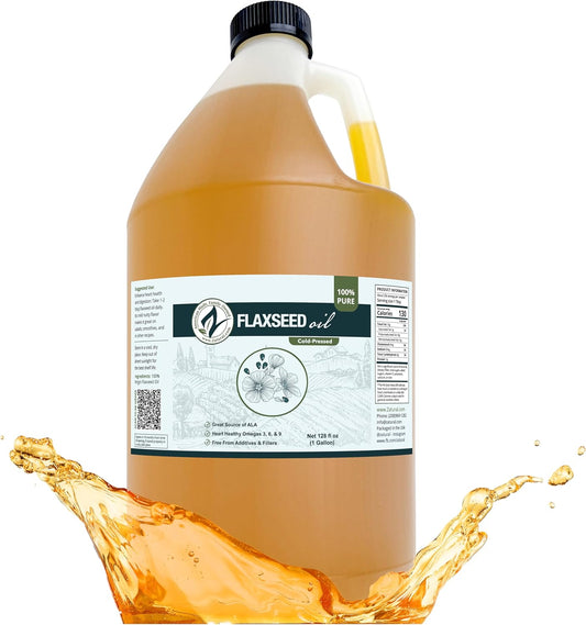 Zatural Cold Pressed Flaxseed Oil - 100% Pure Vegan Omega-3 ALA | Ideal for Salads, Smoothies & Skincare (1 Gallon)