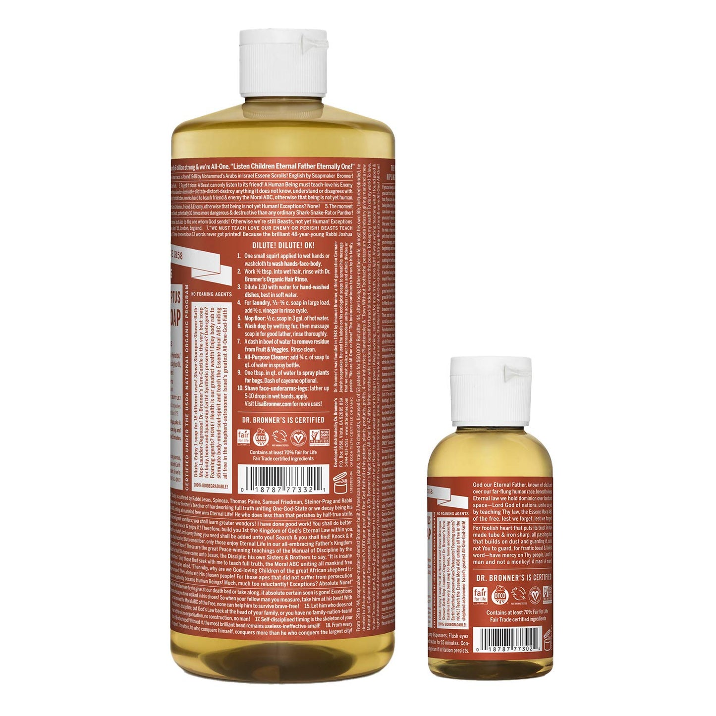 Dr. Bronner's Pure-Castile Liquid Soap – Eucalyptus Bundle. 32 oz. Bottle and 2 oz. Travel Bottle