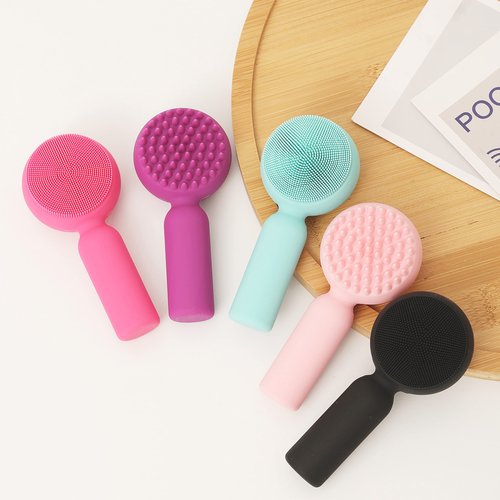 Silicone Facial Cleansing Brush 2 in 1 Silicone Facial Scrubber Manual Exfoliating Facial Brush Face Cleanser Face Exfoliator Ultrafine Bristles for Sensitive Skin Easy to Clean Lather Well (Blue)