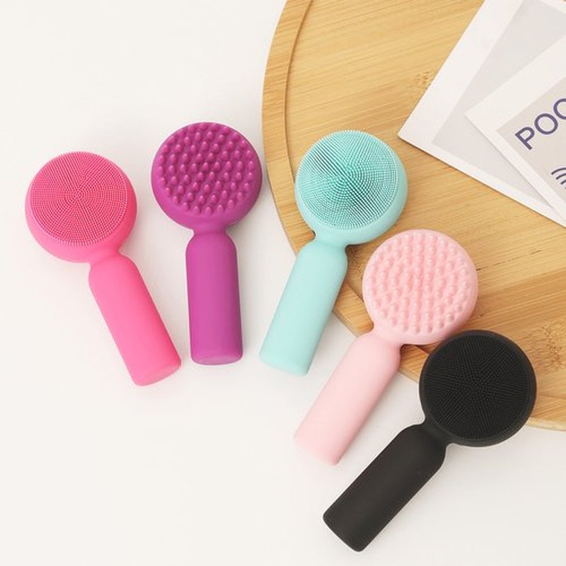 Silicone Facial Cleansing Brush 2 in 1 Silicone Facial Scrubber Manual Exfoliating Facial Brush Face Cleanser Face Exfoliator Ultrafine Bristles for Sensitive Skin Easy to Clean Lather Well (Rose-red)