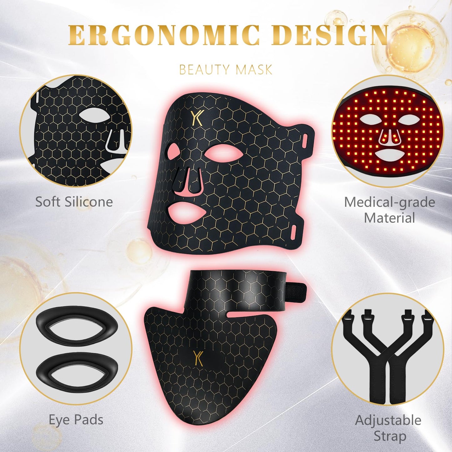 YIKIPRO LED Red Light Therapy Mask for Face, Neck and Chest, 7 Light Modes with 850nm NIR Light, 840 Beads, IPX6 Waterproof Rechargeable At-Home Skin Care Device