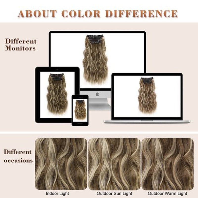 QGZ Clip in Long Wavy Hair Extensions Synthetic 4 PCS Thick Hairpieces for Women 20 Inch Long Fiber Hair Extension for Daily Party Use (Medium Brown Highlighted Blonde)