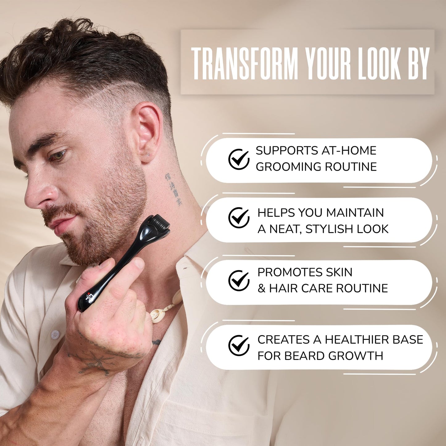Rhys Man Derma Roller 0.25mm with Storage Case – Premium Father's Day Gift, Titanium Dermaroller for Beard, Face & Scalp Care, 540 Needles Skin Care Tool for Men & Women, Gifts for Dad