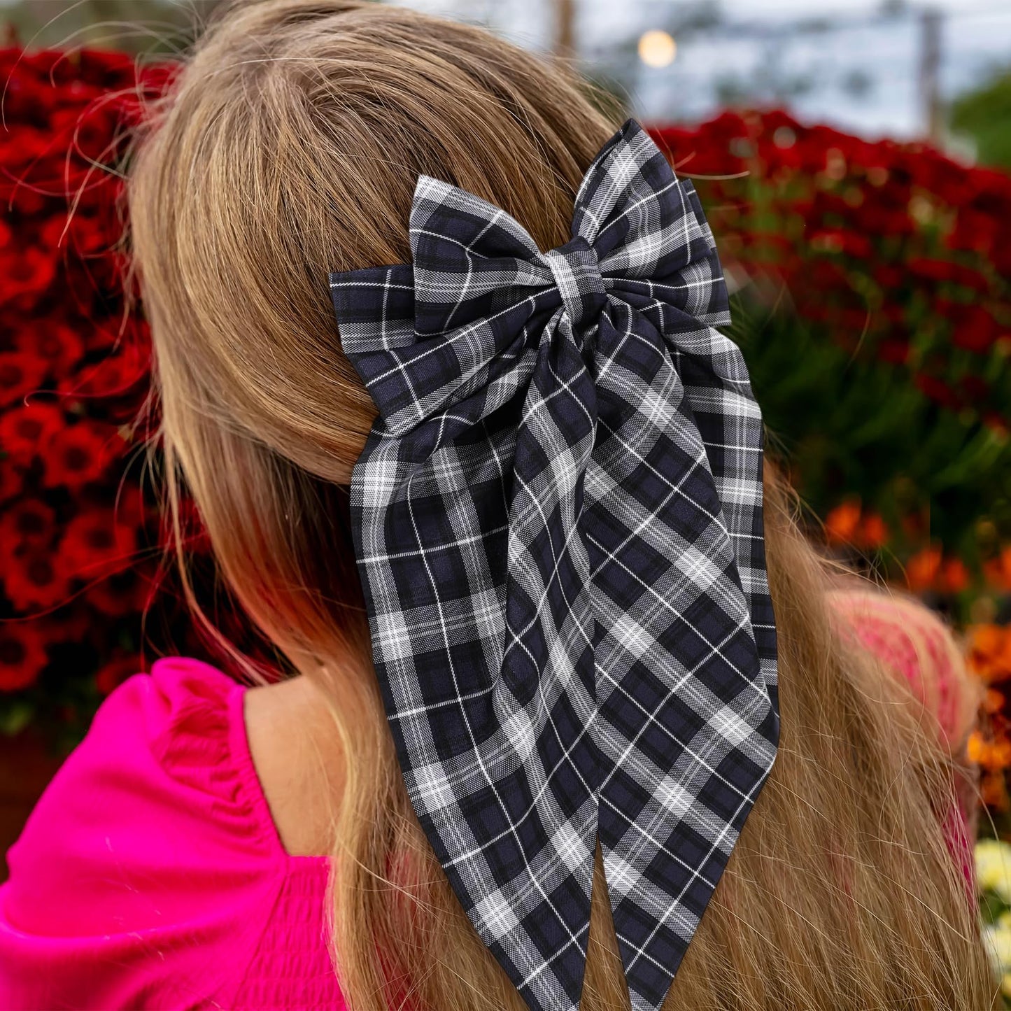 Hoteam 16 Pcs Silky Satin Hair Bows Bulk for Women Large Hair Ribbons Oversized Bows Oversized Long Tail Large Bow-knot Clips Accessories Gifts(Plaid)