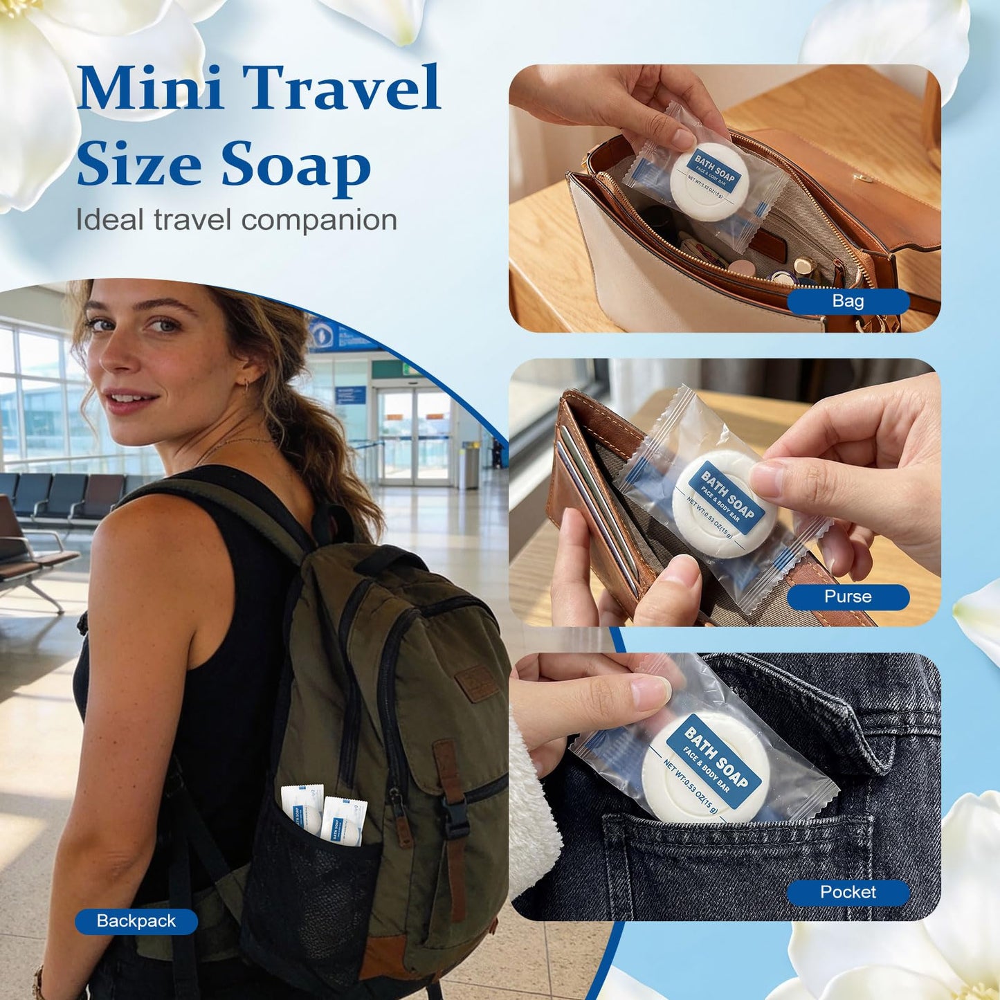 HAIFOTRVA 200 Pack Mini Travel Size Bar Soap Bulk,0.53 oz/15 grams Individually Wrapped Round Small Disposable Hotel Soap Bars Toiletries for Church,Homeless Gifts,Bathroom,Guest