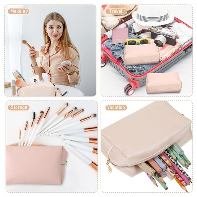 6 Pcs Preppy Patch Makeup Bag PU Leather Cosmetic Bag Waterproof Neat Travel Toiletry Pouch Portable Makeup Bag for Women Friends Cosmetic Organizer Travel Toiletry Pencil Case (White and Gold)