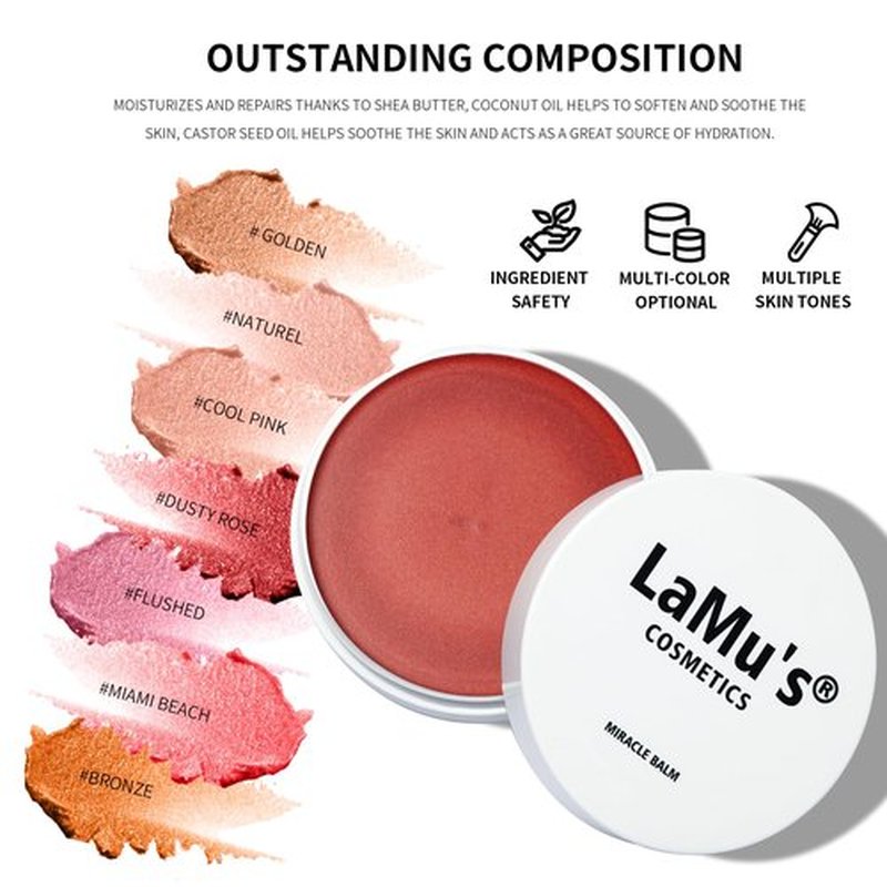 Lamu's Cosmetics Moisturizing Miracle Balm, Multi Glow Balm,Face Balm, Face Blush Cream Blush for Cheeks,Radiant Finish, Hydrating,Natural Glow,Shimmer Balm 50g/ 1.75 Oz (MIAMI BEACH)