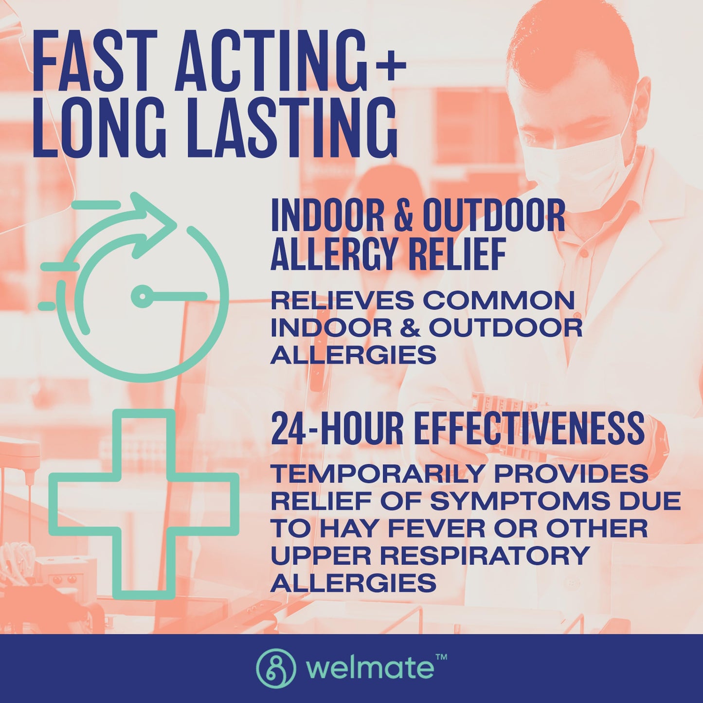 WELMATE - Allergy Relief (500 Tablets) Cetirizine Hydrochloride 10mg - 24 Hours - Non Drowsy - Indoor & Outdoor Allergy Medicine - Antihistamine - Nose, Eyes & Throat - Over-the-Counter Medication