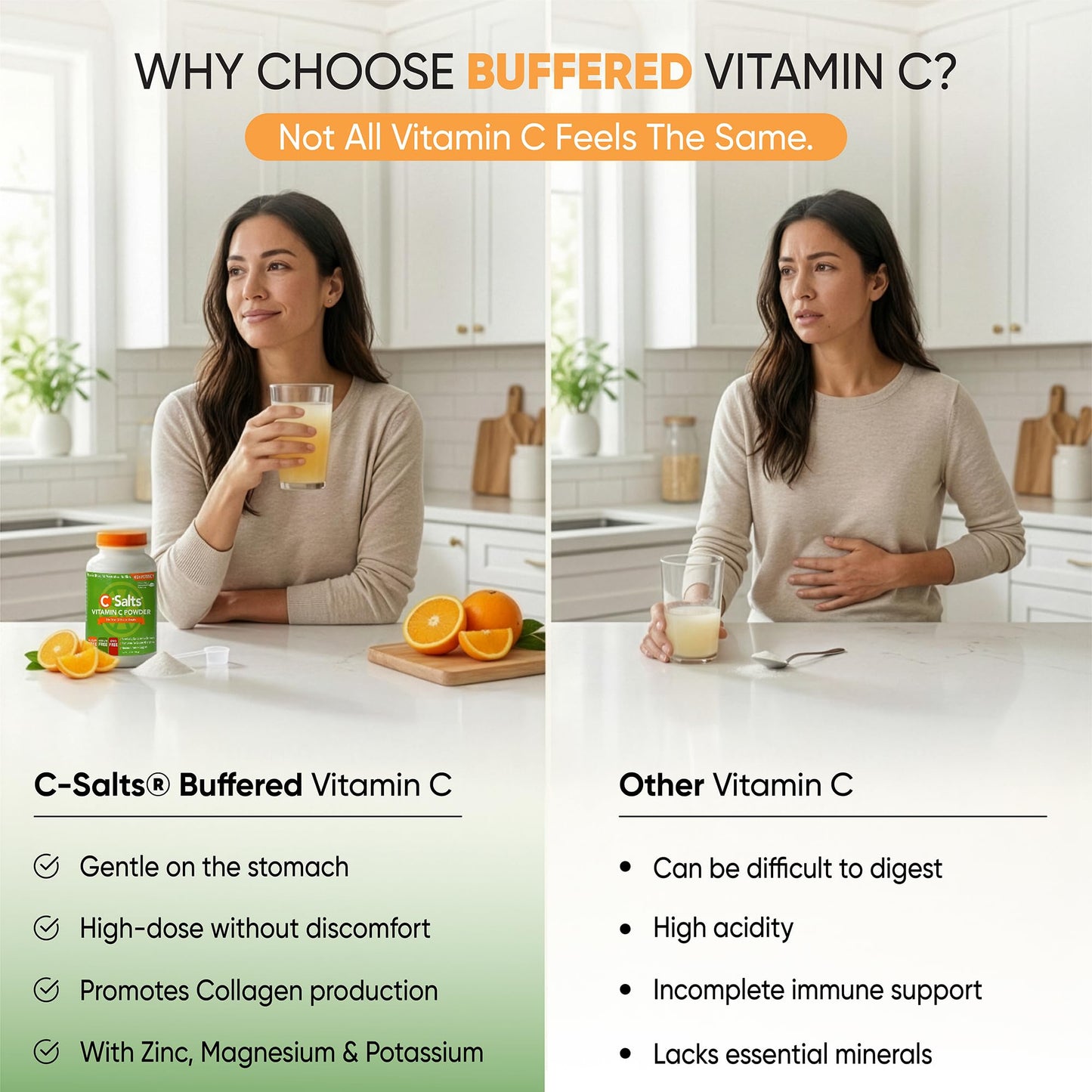 C-Salts Buffered Vitamin C Powder - Pure Organic, Stomach Friendly Ascorbic Acid VIT C Drink for Daily Immune Support & Collagen Production - Vegan Non GMO Sugar Free - 84 Servings Original, 8oz
