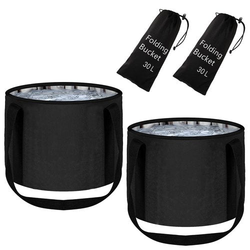 JSVSLTD 2 Pieces Foot Bath Basin 30L Collapsible Bucket, Portable Foot Soak Tub Feet Soaking Bucket for Outdoor Travel, Camping, Fishing（Black)