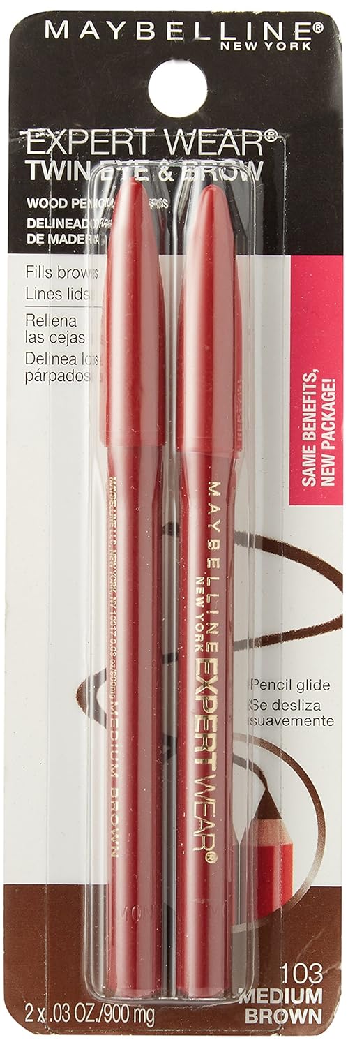 Maybelline Expert Eyes Twin Brow & Eye Pencil, Dark Brown [102], 0.06 oz (Pack of 6)