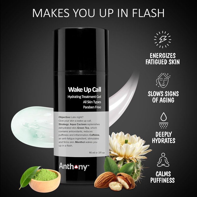 Anthony Wake Up Call Face Moisturizer - Anti-Puffiness Formula with Caffeine, Menthol & Green Tea | 3 Fl Oz