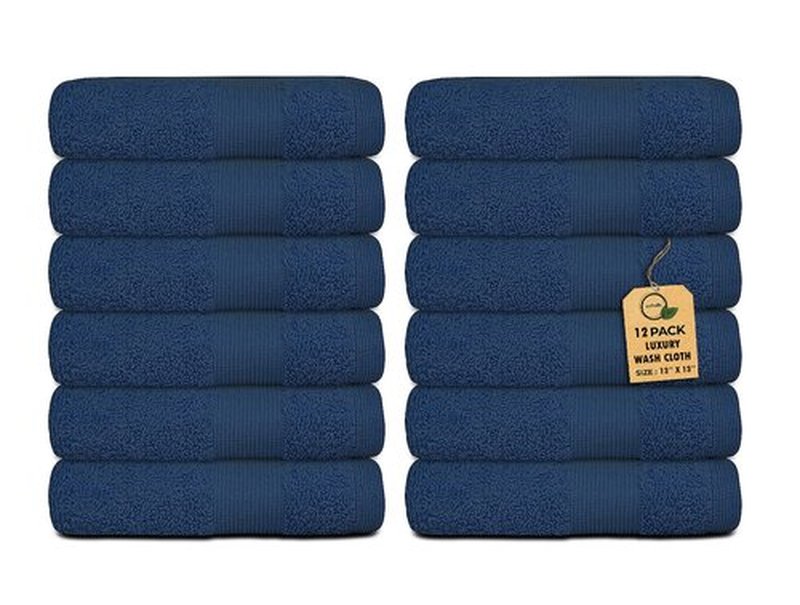 Premium Wash Cloths Pack of 12 (13" x 13" Inches)- 100% Combed Ring Spun Cotton WashCloth - Luxury Washcloths – Ultra Soft Face Towels - Highly Absorbent Wash Cloth for Face (Navy Blue)