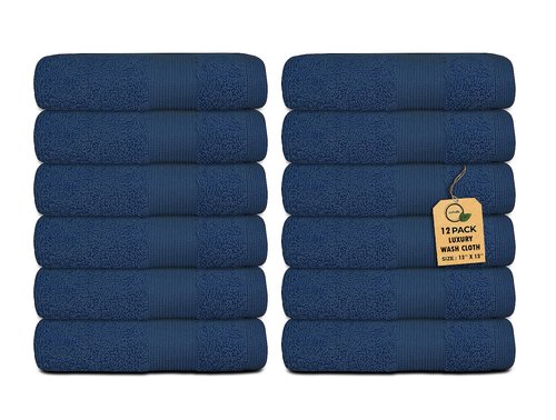 Premium Wash Cloths Pack of 12 (13" x 13" Inches)- 100% Combed Ring Spun Cotton WashCloth - Luxury Washcloths – Ultra Soft Face Towels - Highly Absorbent Wash Cloth for Face (Navy Blue)