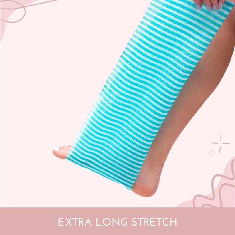 S&T INC. Back Scrubber for Shower, Exfoliating Body Scrubber or Bath Exfoliating Towel for Skin Care, 11.8 Inches x 35.4 Inches, Assorted Stripes, 3 Pack