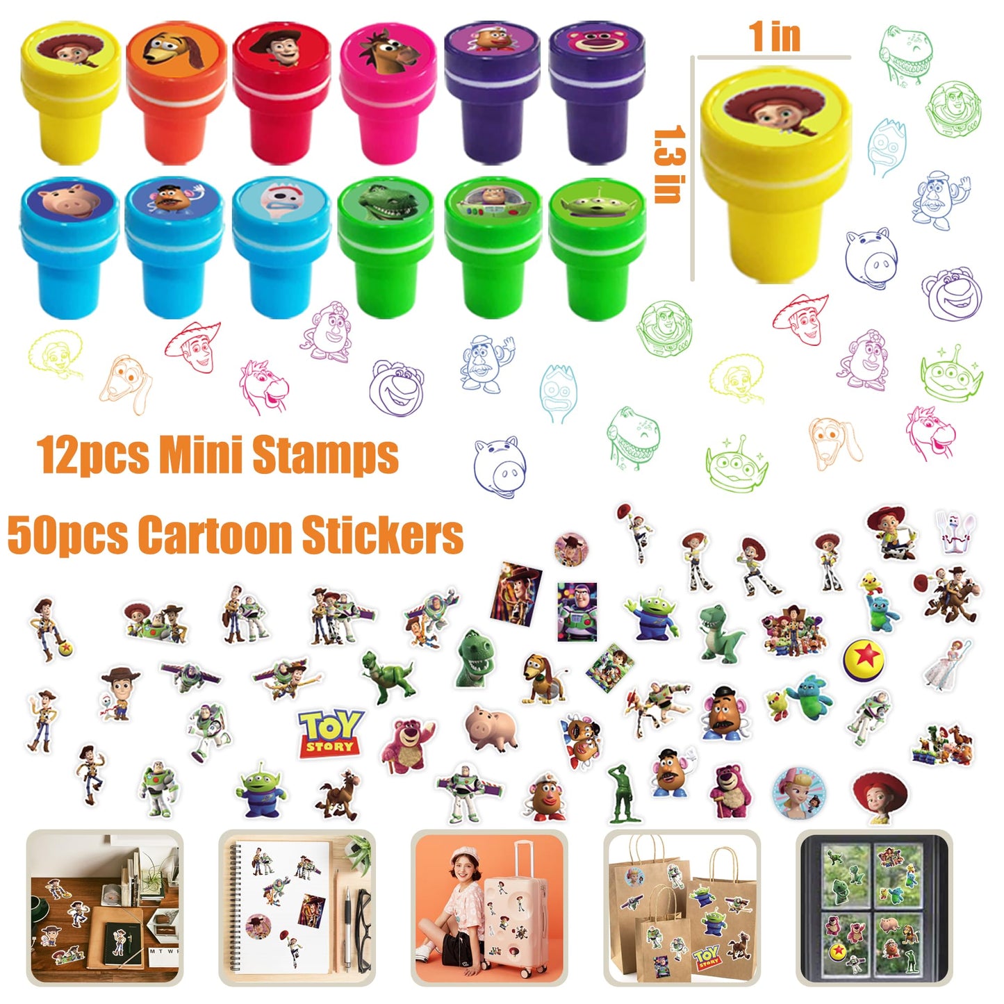 WOOACME Cartoon Birthday Party Supplies, Cartoon Birthday Decorations Include 50 Stickers 12 Paper Treat Boxes Bracelets, for Theme Party Decoration