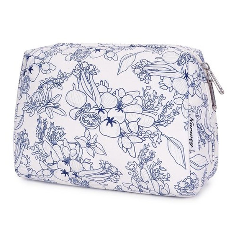 Narwey Cute Makeup Bag Travel Cosmetic Bag Organizer Toiletry Bag Make Up Bags with Compartments for Women (Large, Little Navy Blue Flower)