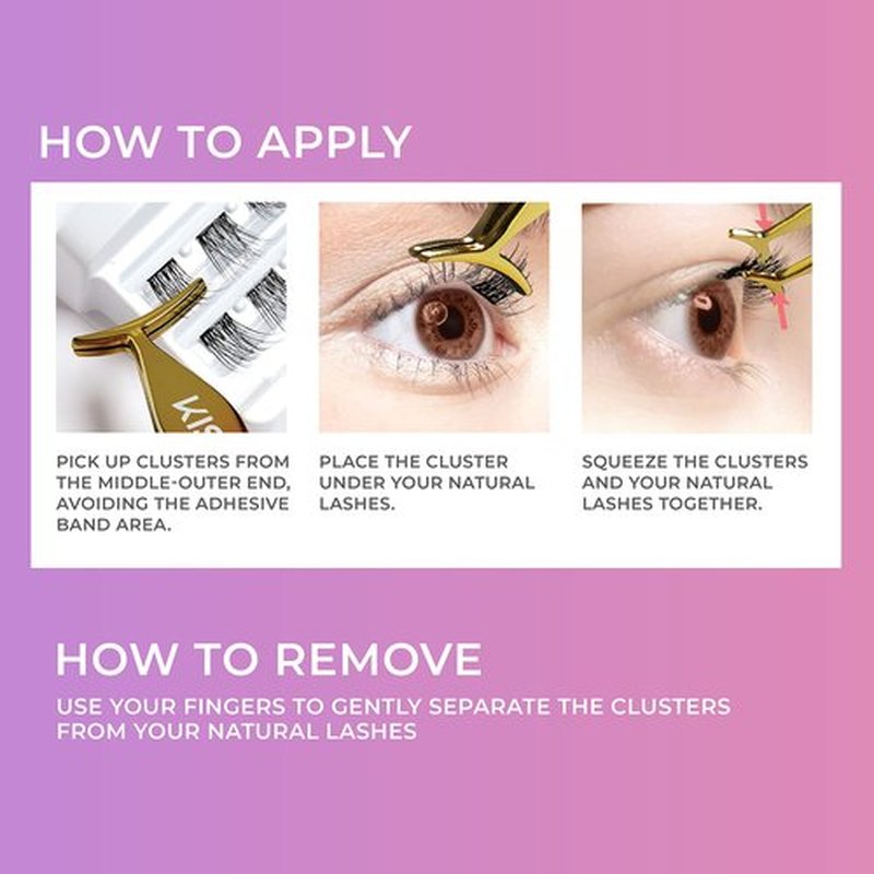 imPRESS Falsies Self Adhesive Eyelashes Eyelash Clusters Kit, 12mm-14mm Glam Volume Lashes, Black, No Glue Needed, Invisible Band, 24 Hours | 20 Clusters & Ergonomic Non-Stick Applicator - Spiky