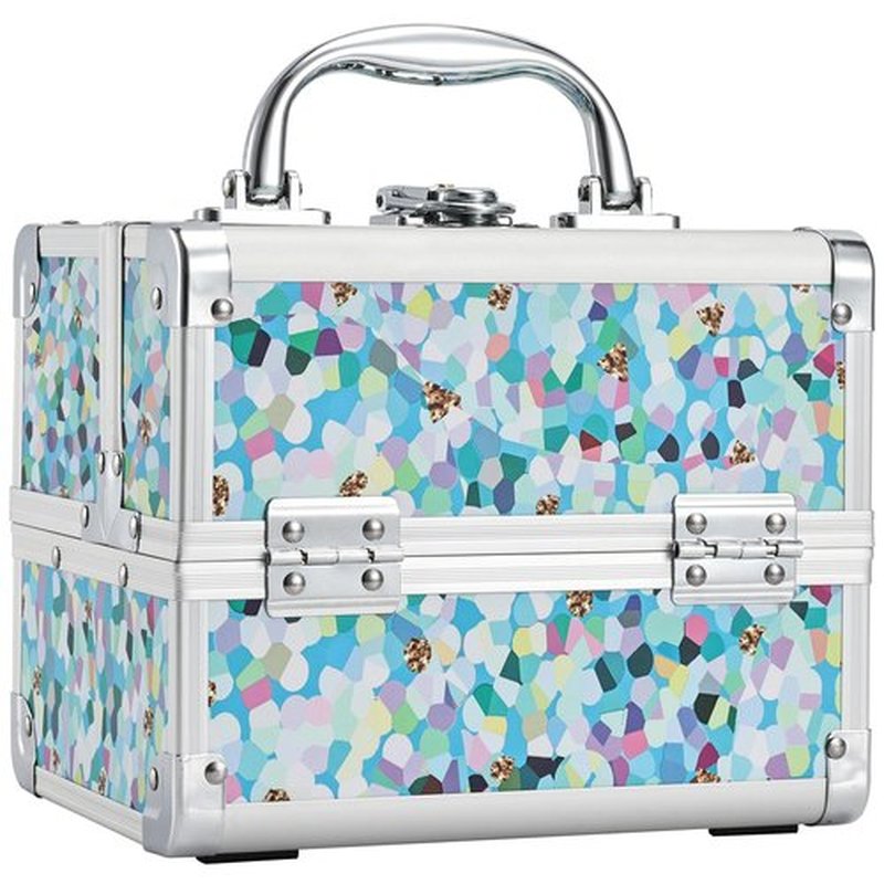 FRENESSA Makeup Train Case Cosmetic Case Organizer Portable Makeup Box 2 Trays with Mirror Makeup Organizer Case for Girls Makeup Supplies, Nail Kits, Crafts Sewing Travel Makeup Case Mosaic Puzzle
