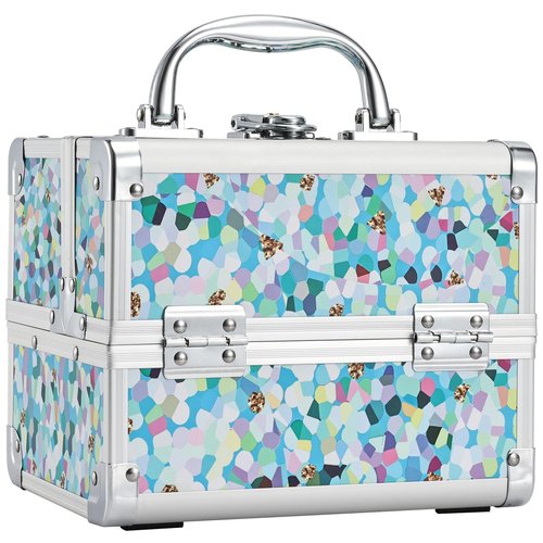 FRENESSA Makeup Train Case Cosmetic Case Organizer Portable Makeup Box 2 Trays with Mirror Makeup Organizer Case for Girls Makeup Supplies, Nail Kits, Crafts Sewing Travel Makeup Case Mosaic Puzzle
