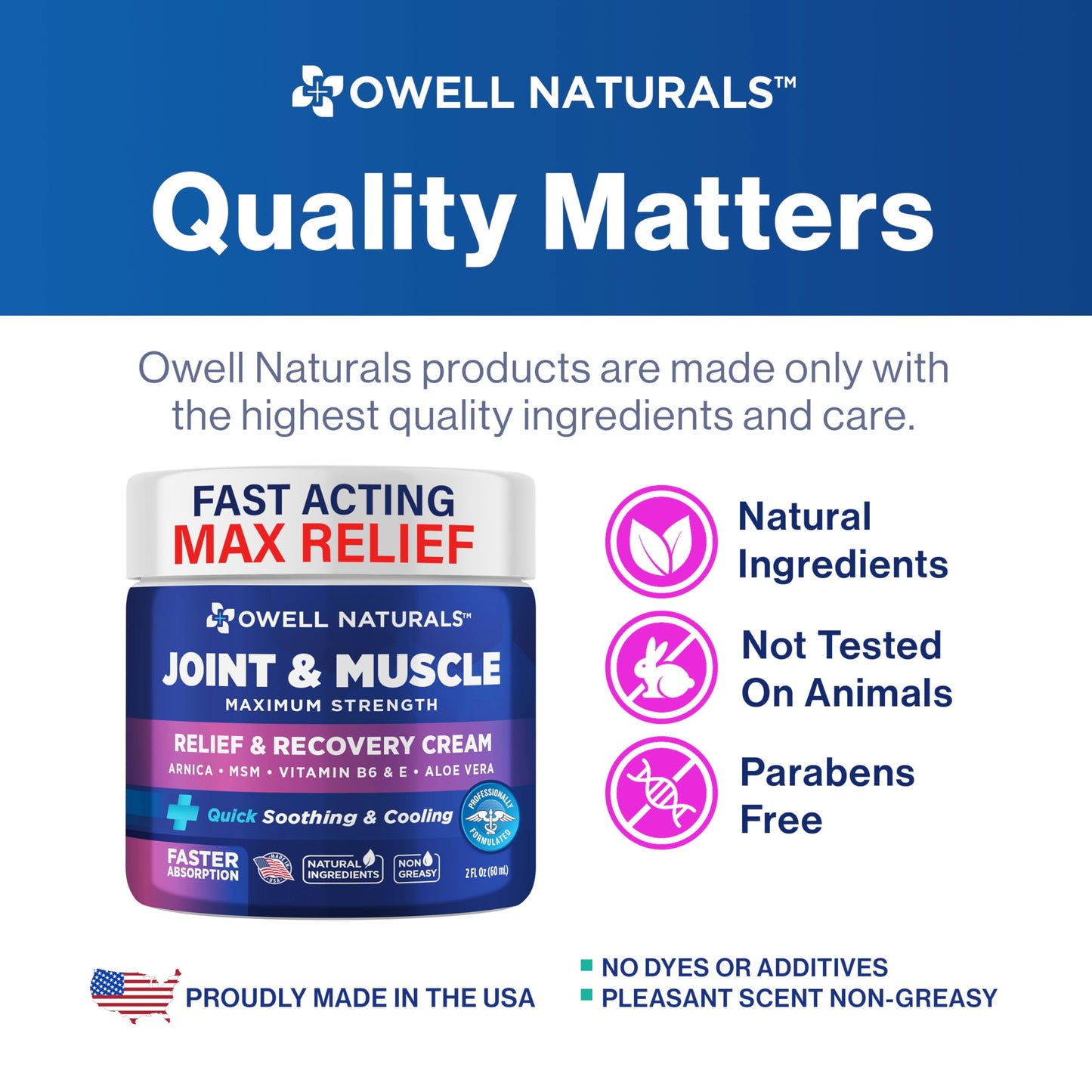 Owell Naturals Joint & Muscle Deep Penetrating Therapy Soothing Comfort Cream, Maximum Strength Relief & Recovery for Lower Back, Neck, Knee, Hands, Feet, Shoulder, 2 Oz