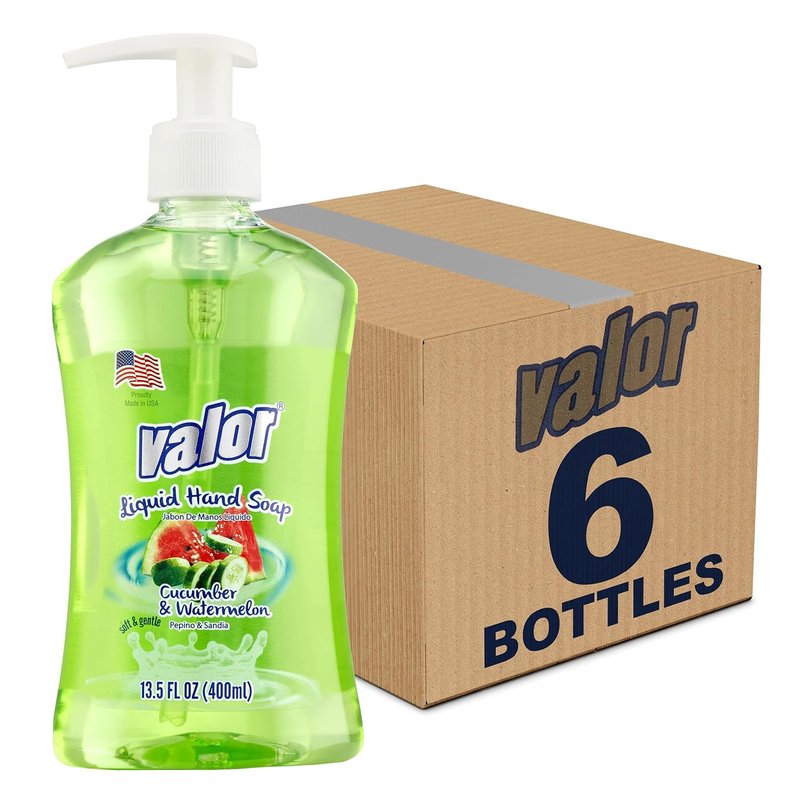 Valor Moisturizing Liquid Hand Soap - Cucumber & Watermelon Scent | 13.5 Fl Oz, Pack of 6 - All Skin Types