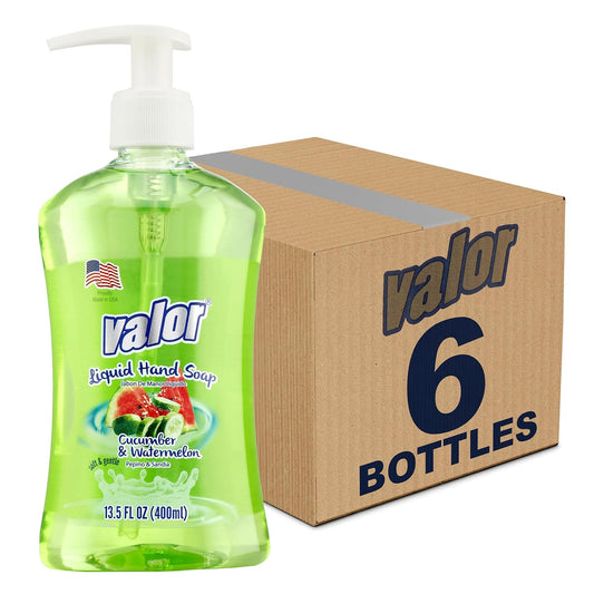 Valor Moisturizing Liquid Hand Soap - Cucumber & Watermelon Scent | 13.5 Fl Oz, Pack of 6 - All Skin Types
