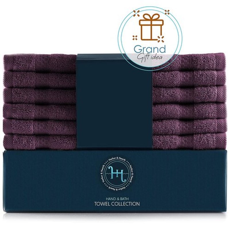 Hearth & Harbor Washcloths 12 Pack - 100% Cotton Washcloth for Body and face, High Absorbent and Soft 13"x13" Body Wash Cloth, Quick Dry - Purple Washcloths