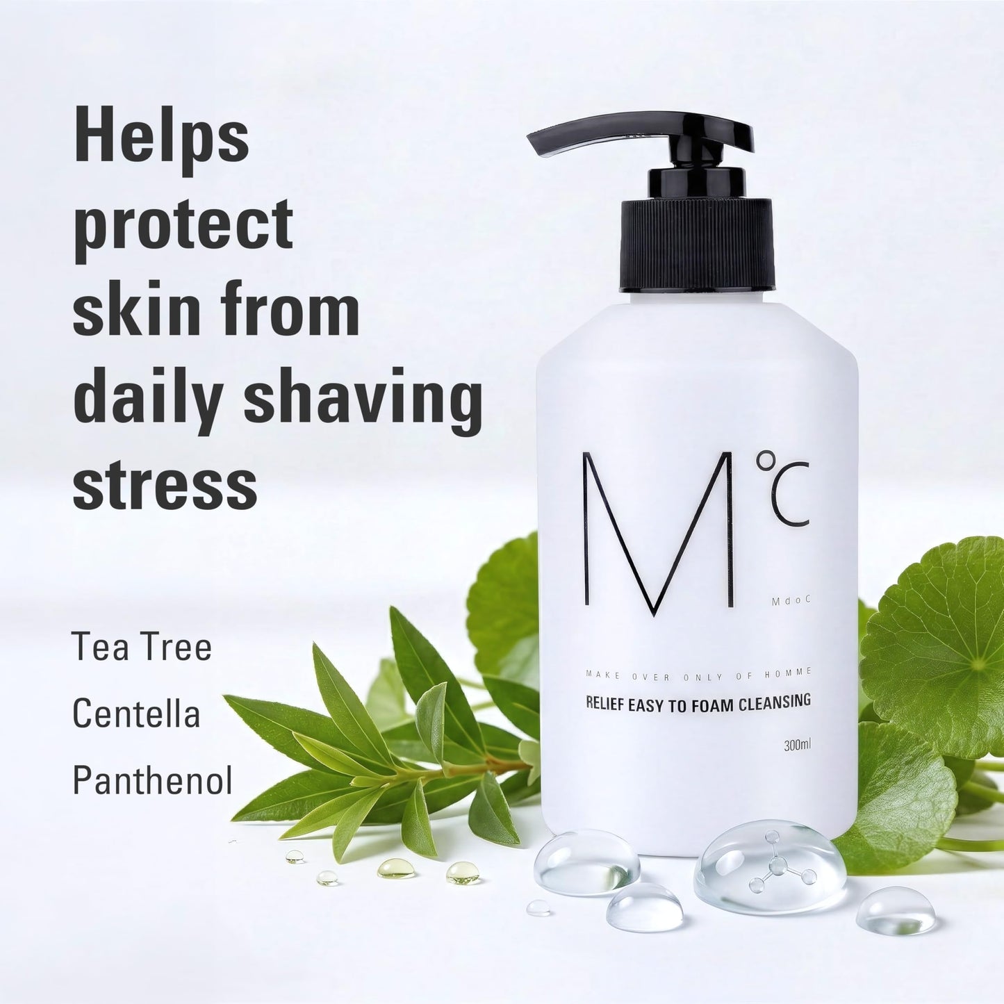 Mdoc Korean Men's Face Wash, Relief Easy Foam Cleanser, 3-in-1 Facial Cleanser for Shaving & Makeup Removal, Cream-to-Foam Pump Cleanser with 10% Cleansing Oil Blend, Korean Vegan Certified, 300ml
