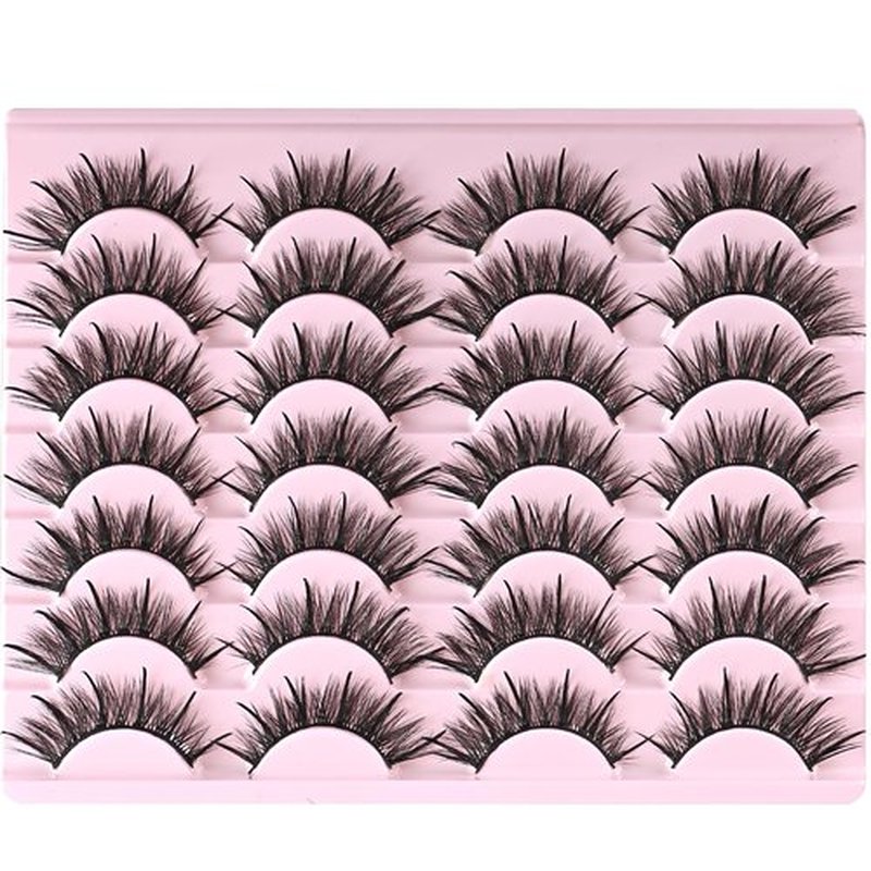 FARRED Wispy Lashes Hybrid Mink Eyelashes 14 Pairs Short Cat Eye Natural Lashes Fluffy False Eyelashes Faux Mink Strip Eye Lashes Pack for Daily Makeup (F17 | 8-16 mm)