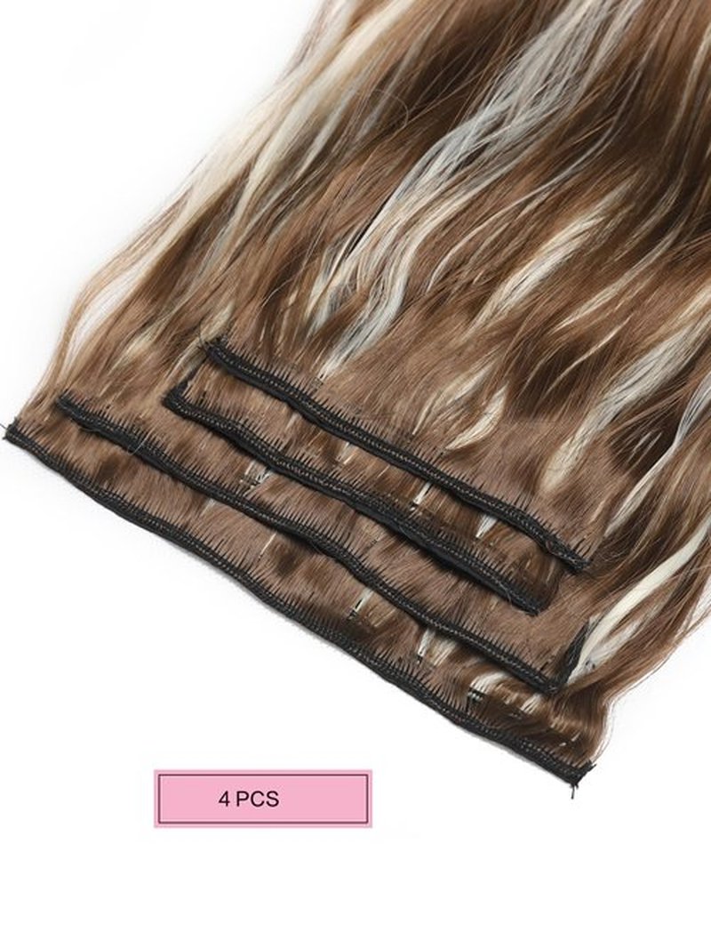 Blonde Hair Extensions, 20inch 4PCS Long Wavy Curly Clip in Hair Extensions Natural Soft Synthetic Hairpieces for Women (Intercolor)