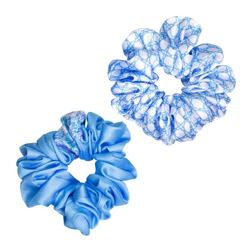 Lilly Pulitzer Blue Scrunchie Set, 2-Pack Satin Scrunchies, Cute Hair Ties for Women and Girls, Soleil It On Me