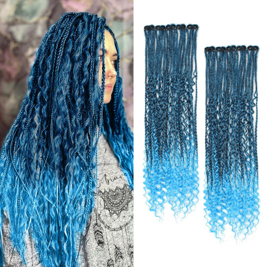 24 Inch Boho Clip in Dreadlock Hair Extensions 10Clips 40 Strands Synthetic Handmade Soft Clip In Dreads Extensions for Women,1B/Blue