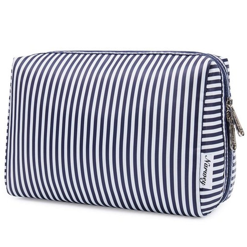 Large Makeup Bag Zipper Pouch Travel Cosmetic Organizer for Women (Large, Blue Stripe)