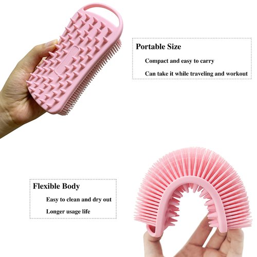2 PC Silicone Exfoliating Body Scrubber, 2 in 1 Silicone Body Shampoo Brush, Soft Silicone Loofah for Sensitive Skin, Shower Silicone Hair Scalp Massager, Easy to Clean, Lather Well (Black&Pink)