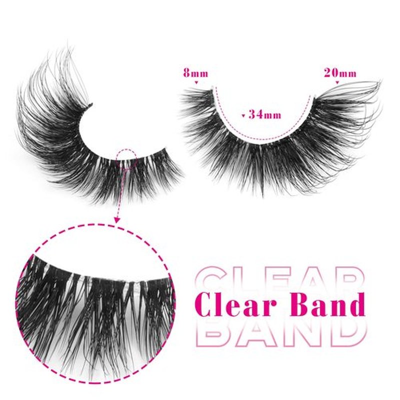 Wispy Lashes Cat Eye False Eyelashes Natural Lashes Fluffy Strip Fake Eyelashes Fox Eye Lashes Mink Clear Band Lashes 7 Pairs