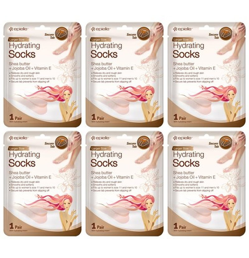 Epielle Hydrating Foot Masks (Socks 6pk) for foot cracked and dry heel to toe and callus Spa Masks - Shea butter + Jojoba Oil + Vitamin E Moisturize, Mothers Day GIfts