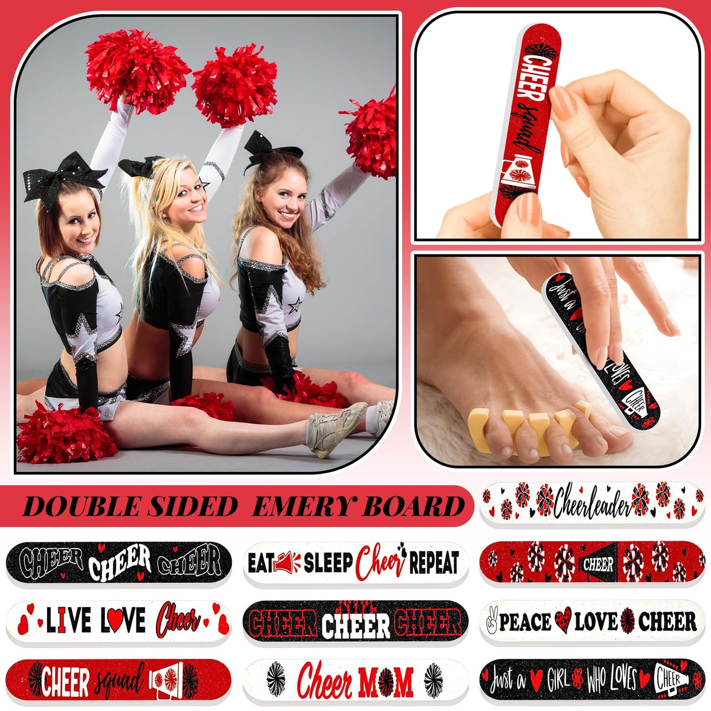 Lanties 50 Pack Cheerleader Gifts Bulk for Team Cheer Mini Nail Files for Women Cheerleader Emery Boards Funny Cheer Party Favors Small Spa Gifts for Women Teammates Salon Manicure Tools