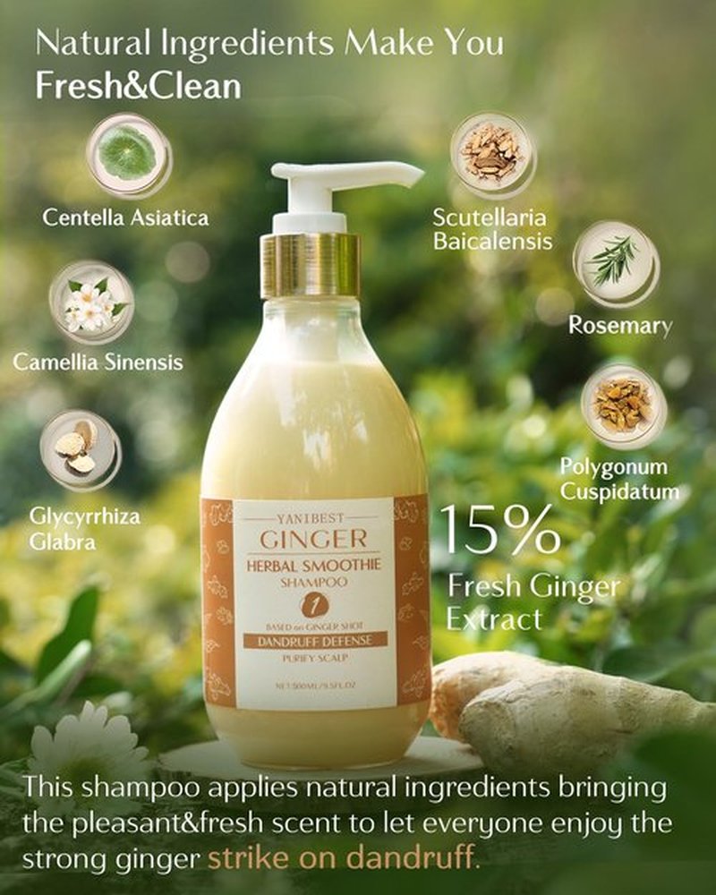 YANIBEST Anti Dandruff Shampoo Natural Formula Ginger Shampoo, Organic Shampoo, Improve Scalp Environment, for Clarifying Strengthen Moisturize, Itch-free