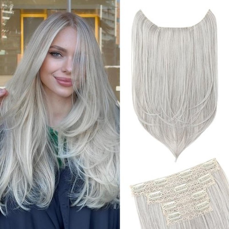 NTYNTY Hair Extensions, 4PCS 18" Clip in Hair Extensions Layered Cut Natural Lightweight Hairpieces with Thinner Softer Invisible Weft for Women - Siver Grey