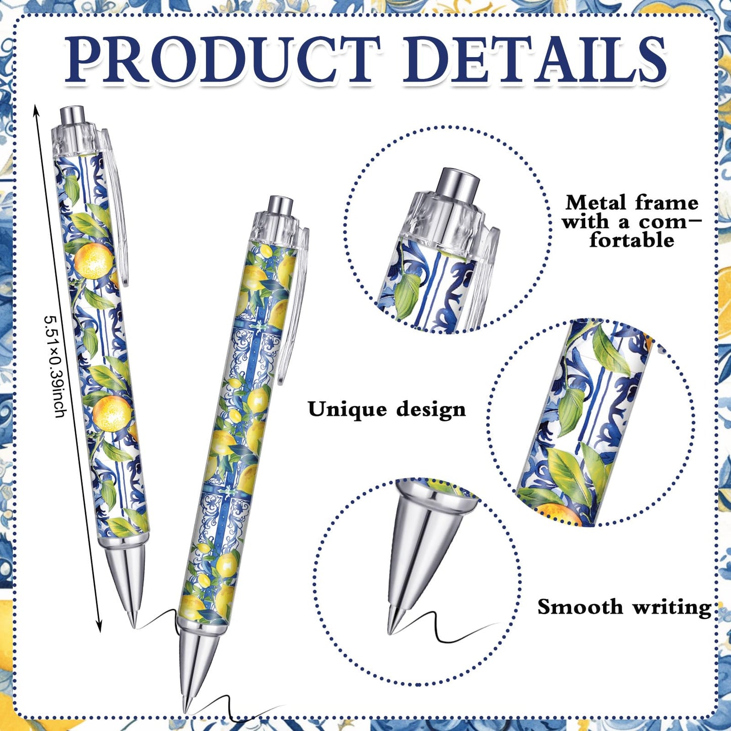 Sayglossy 36 Pcs Italian Lemon Gifts Bulk Ballpoint Pens in Black Ink Amalfi Coast Souvenir Retractable Pens Italian Gifts for Women Girls Students Graduation Birthday Lemon Party Favors