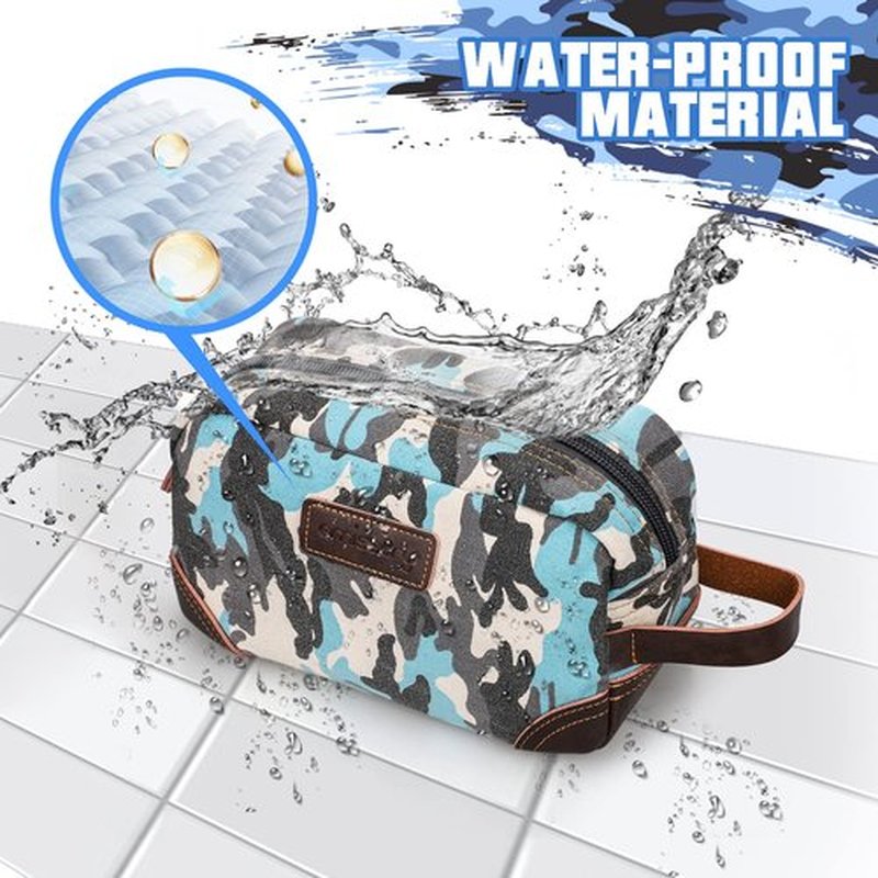 emissary Men's Toiletry Bag, Leather and Canvas Travel Toiletry Bag, Dopp Kit for Men, Travel Bathroom Bag Men's Shaving Kit, Travel Kit Small Bags for Men, Shaving Bag for Travel (Camo-Blue)