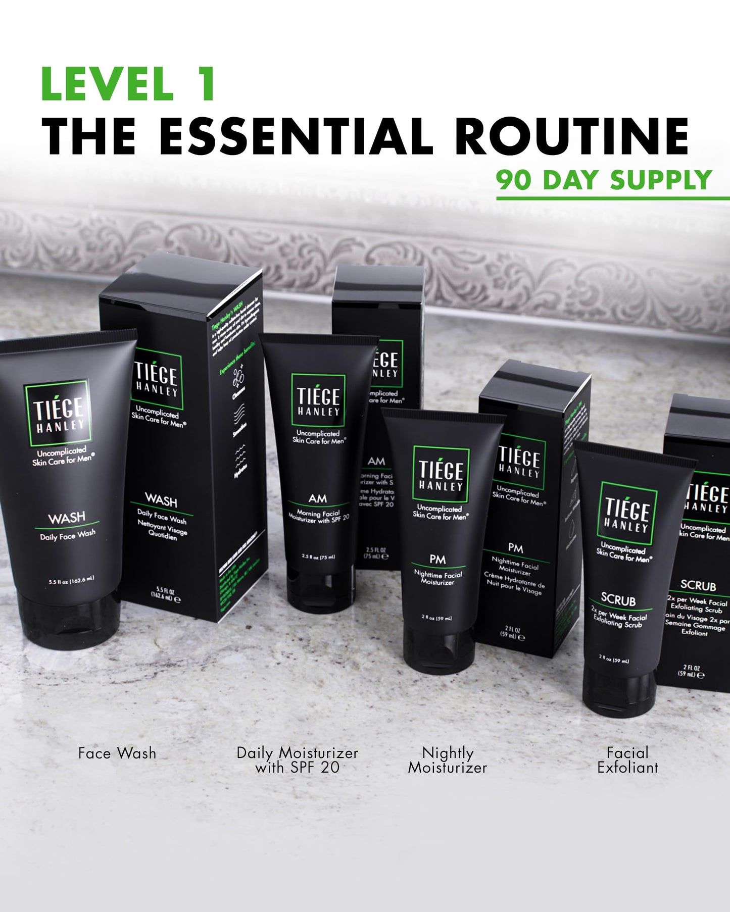 Tiege Hanley Essential Men's Skin Care Set, 90-Day, 4 Piece Kit