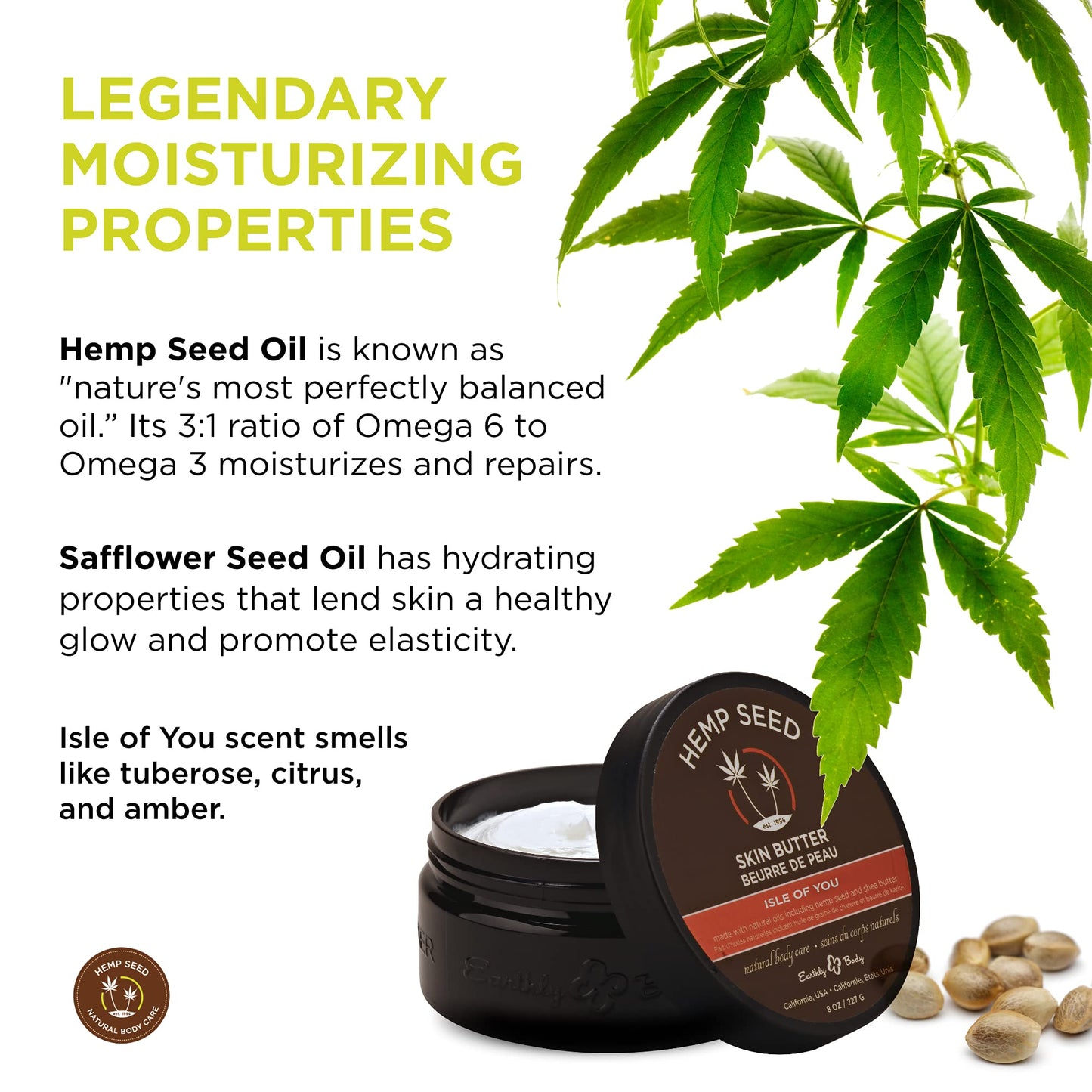 Hemp Seed Skin Butter, Isle of You - 8 oz. - Total Body Moisturizer - Hemp Seed Oil, Jojoba Oil, Shea Butter - Vegan & Cruelty Free